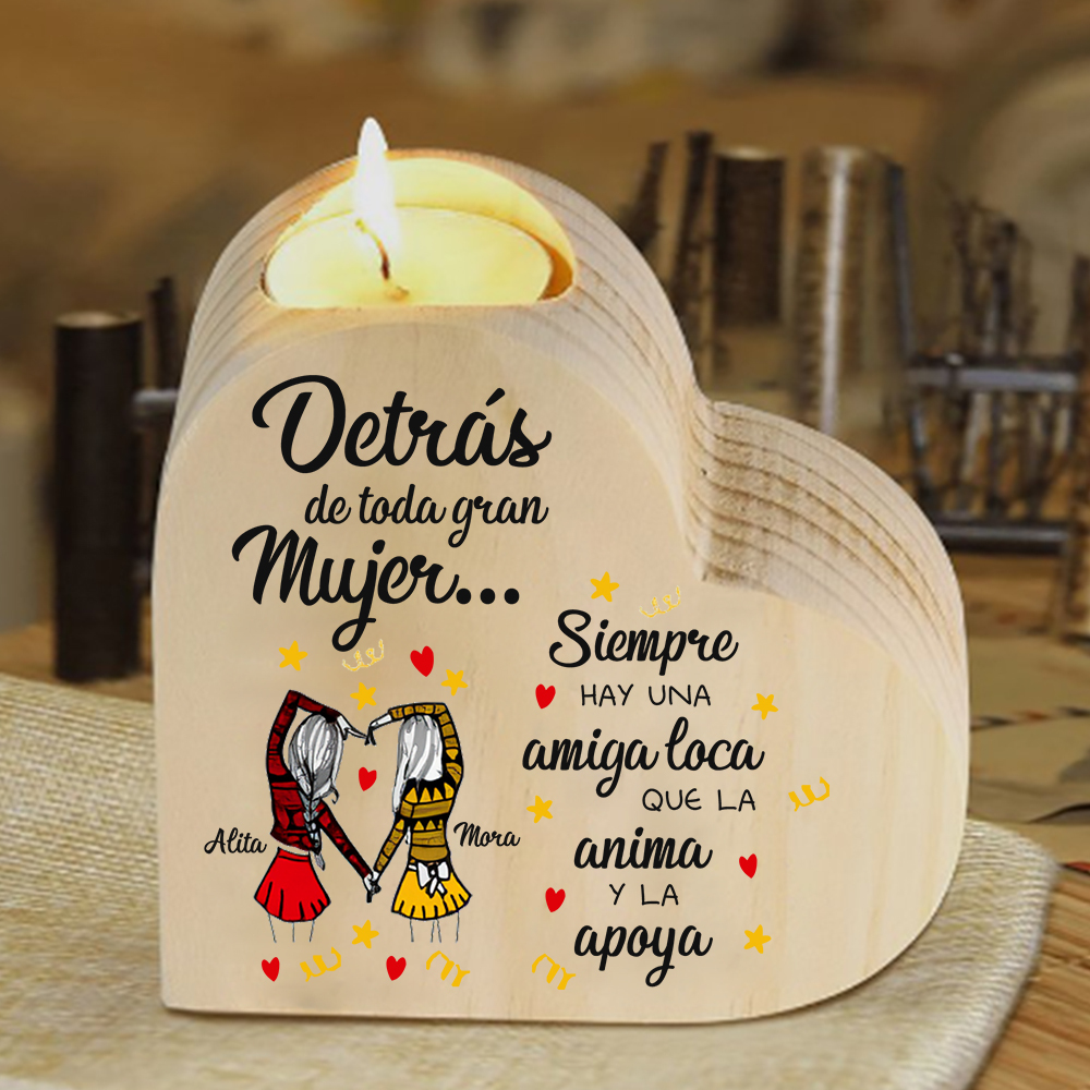 A mi amiga - Candelero de madera sin vela 2 nombres personalizados-Jessemade ES