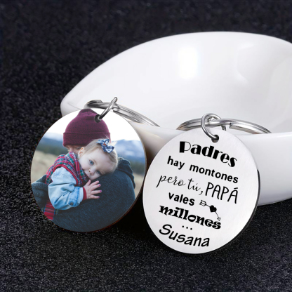 A mi papá-Llavero de placa redonda "papá, vales millones" personalizado con 1 nombre y 1 foto-Jessemade ES