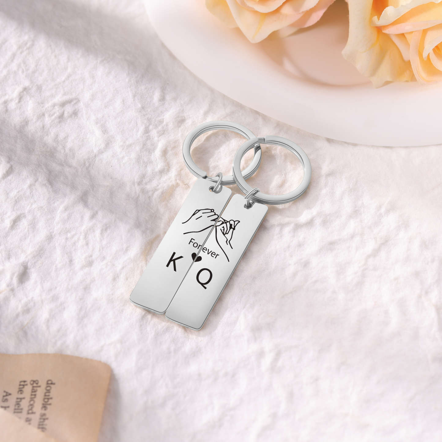 Llavero para pareja dedos cogidos 2 letras en personalizar-Jessemade ES
