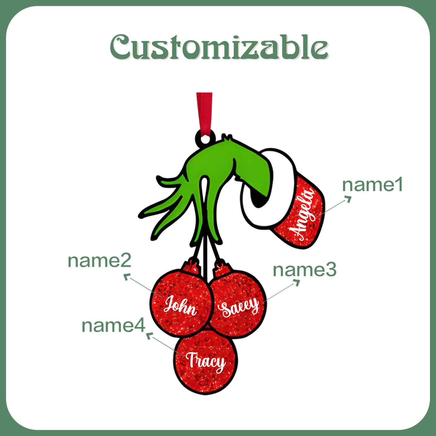 Navidad-Ornamento navideño de madera mano mágica con 4 nombres personalizados