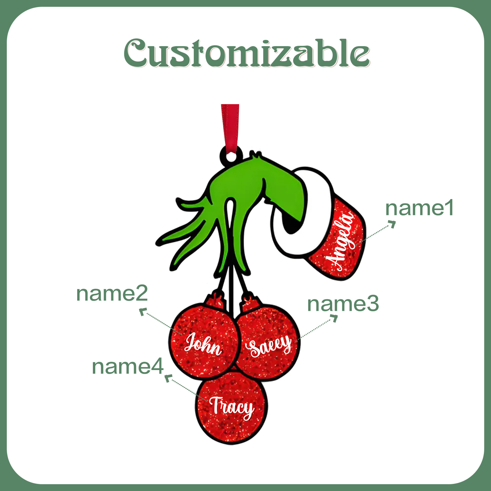 Navidad-Ornamento navideño de madera mano mágica con 4 nombres personalizados