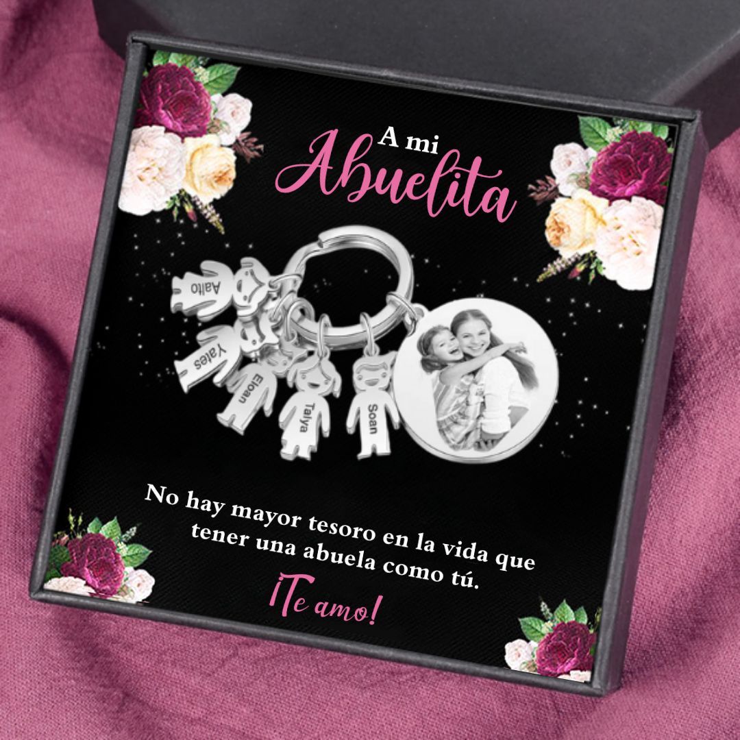 A mi abuela - Llavero 5 Nombres Personalizado Con Charms 5 Niños con Foto y Texto-Jessemade ES