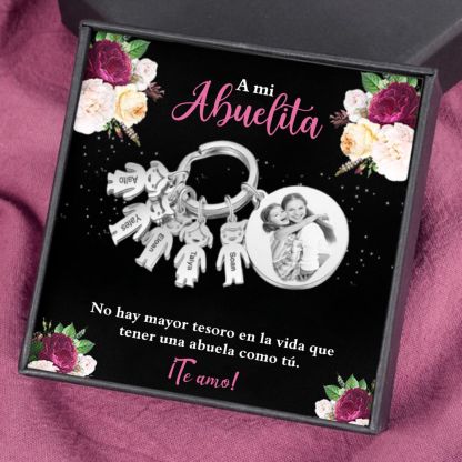 A mi abuela - Llavero 5 Nombres Personalizado Con Charms 5 Niños con Foto y Texto-Jessemade ES
