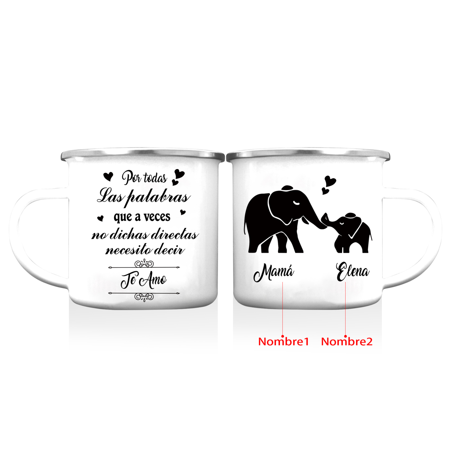 Taza para familia elefantes 2 nombres personalizados-Jessemade ES