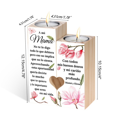 A mi mamá-Candelero de madera de dos piezas sin candela flores 1 texto personalizado-Jessemade ES