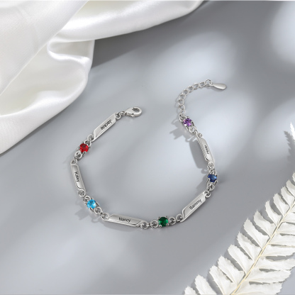 Pulsera de lazos y placitas personalizada de 5 nombres con 5 piedras de nacimiento-Jessemade ES