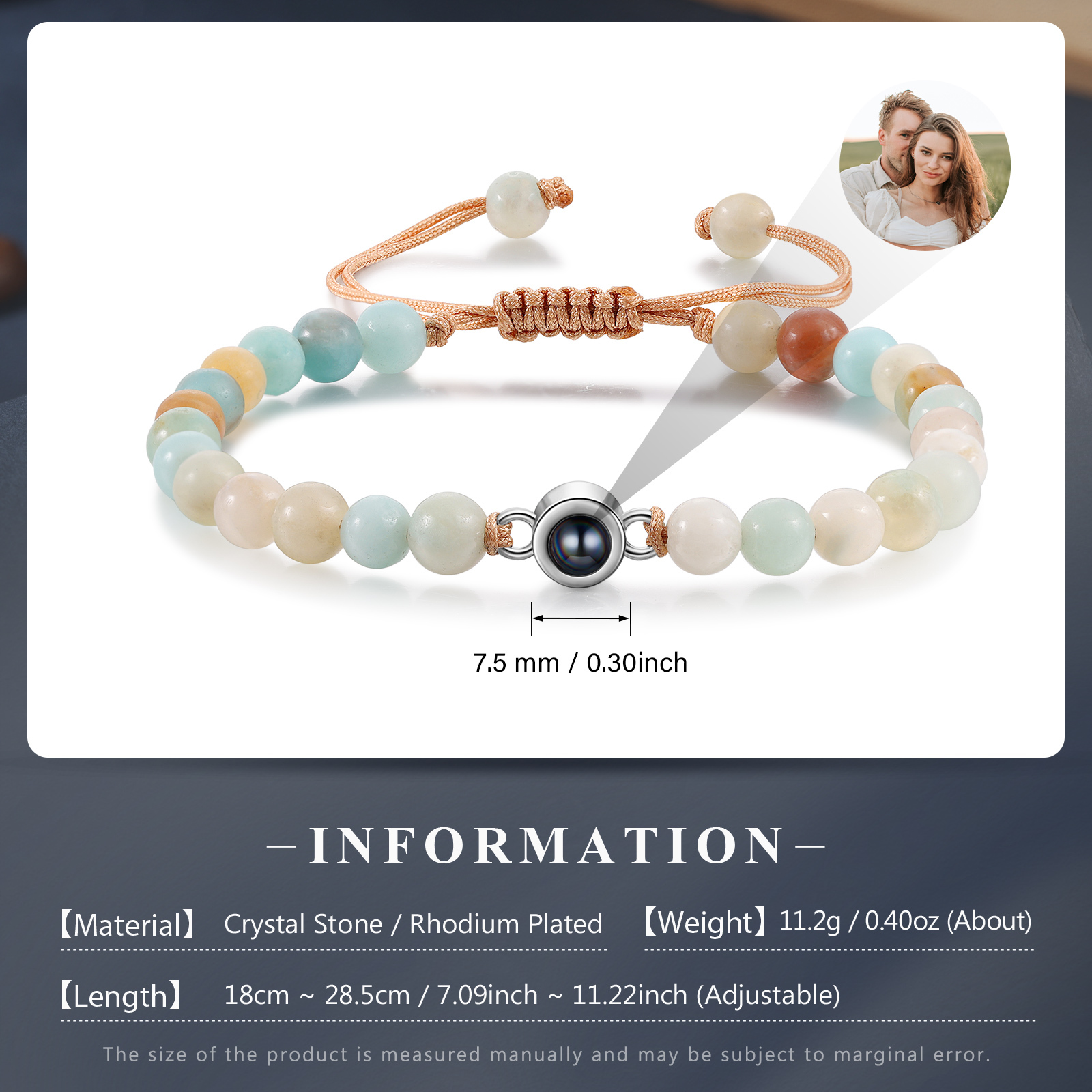 Pulsera de perlas de cristal con proyección de foto en color-Jessemade ES