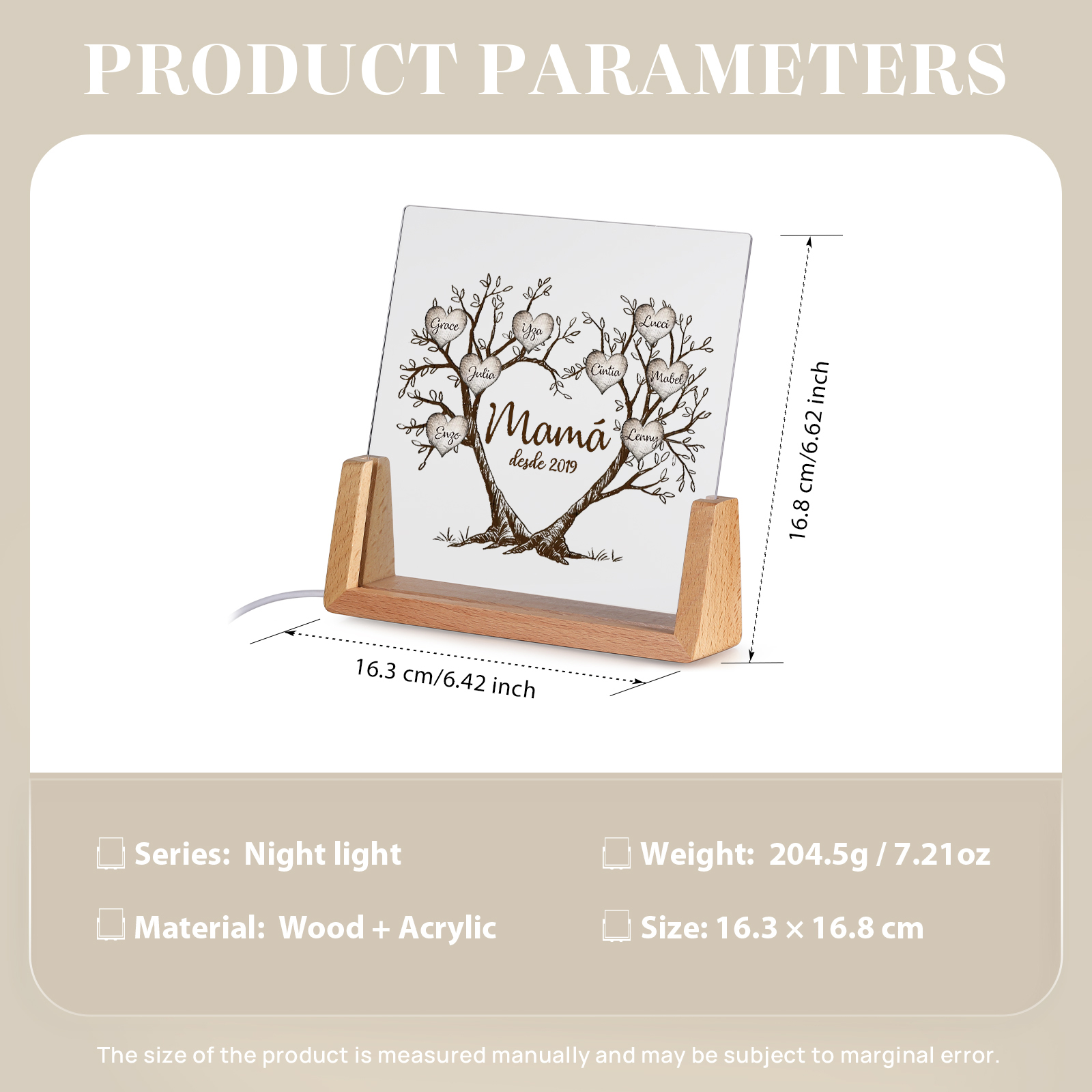 A mi mamá/abuela-Lámpara Personalizada con 2-8 Nombres, 1 Texto y 1 Fecha "árbol de la vida" 3D Ilusión Luz de Noche-Jessemade ES