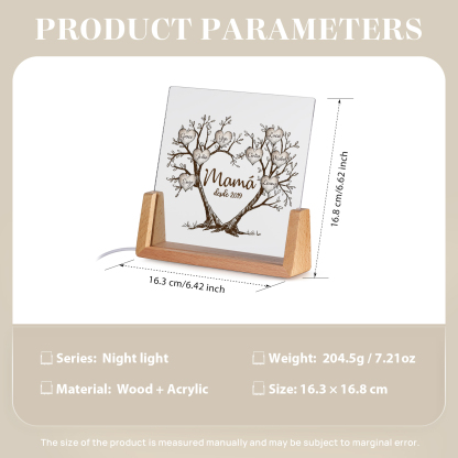 A mi mamá/abuela-Lámpara Personalizada con 2-8 Nombres, 1 Texto y 1 Fecha "árbol de la vida" 3D Ilusión Luz de Noche-Jessemade ES