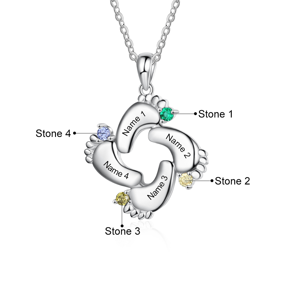 Collar 4 nombres y 4 piedras de nacimiento personalizados en pies de bebé-Jessemade ES