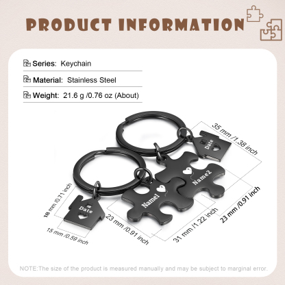 Llavero para pareja rompecabezas 2 nombres personalizados con fecha dije de casa-Jessemade ES