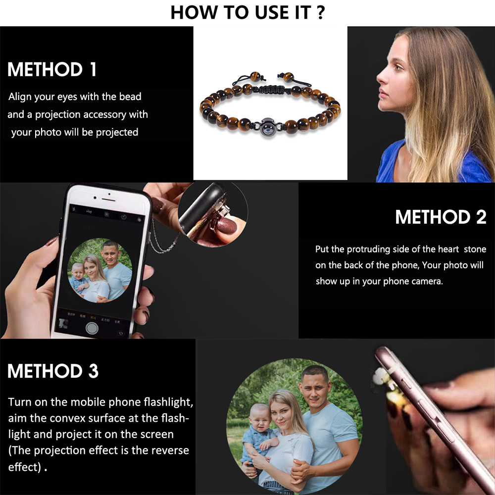 A mi papá-Pulsera de perlas con proyección de foto en color para hombre-Jessemade ES
