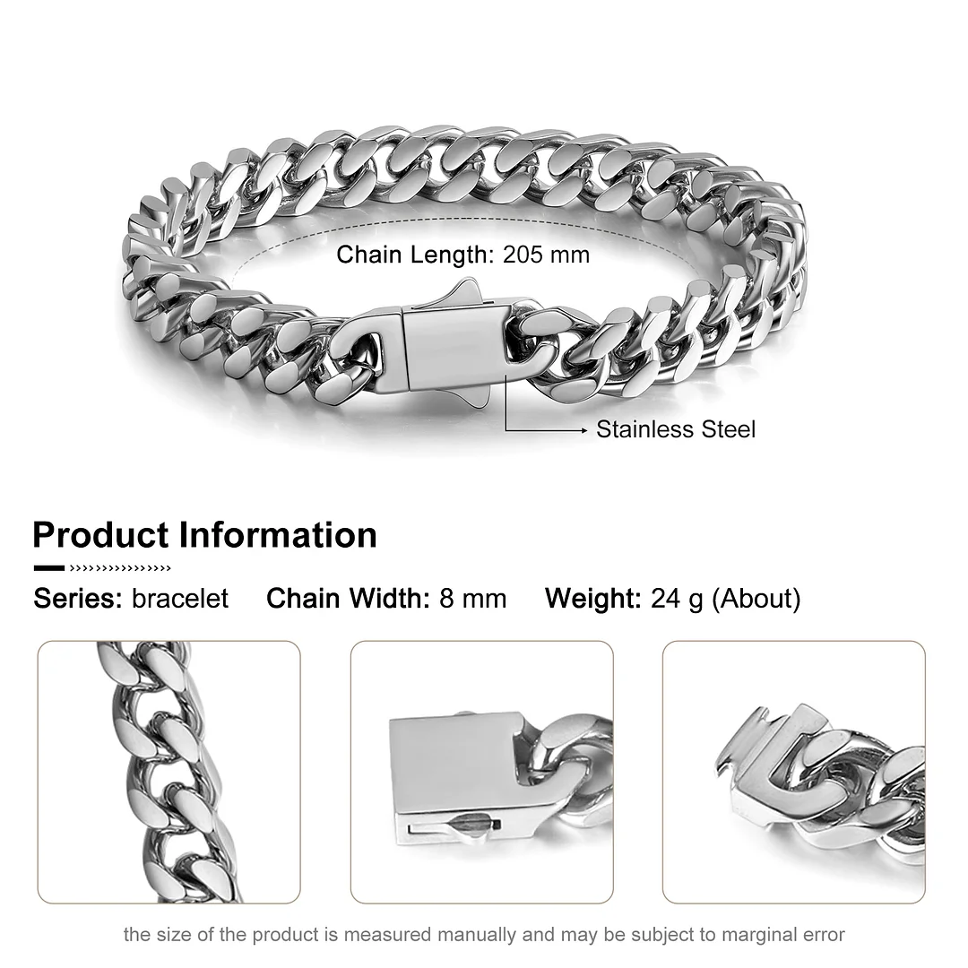 A mi Papá - Pulsera cubana de acero inoxidable con cadena curva para hombre