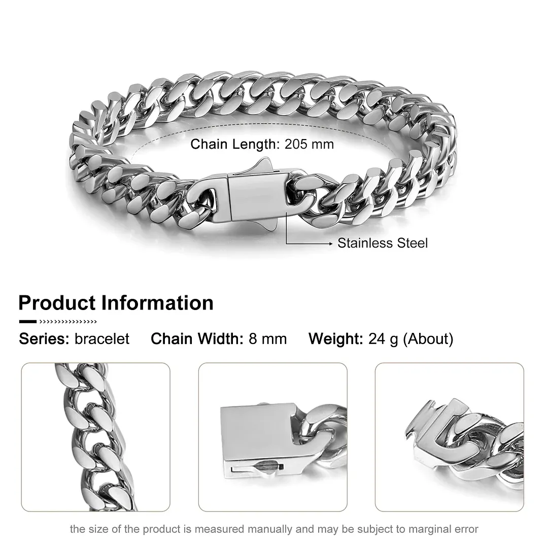 A mi Papá - Pulsera cubana de acero inoxidable con cadena curva para hombre