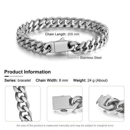 A mi Papá - Pulsera cubana de acero inoxidable con cadena curva para hombre