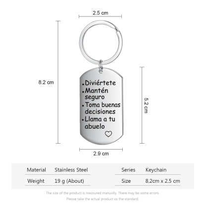 A mi hijo-Llavero de placa "Diviértete Mantén seguro" de padres y abuelos-Jessemade ES