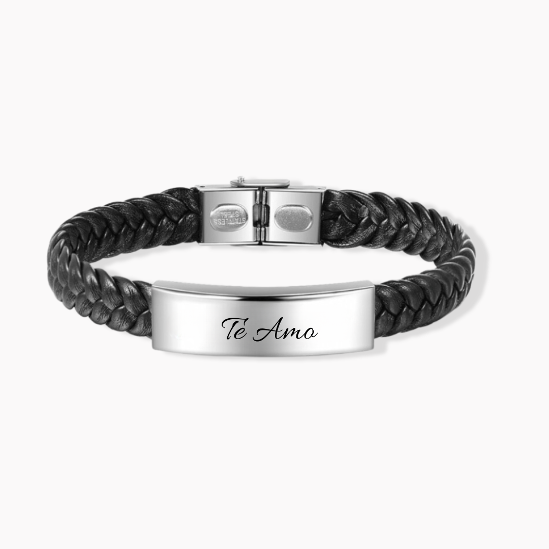 Pulsera de cuero trenzado Pulsera de hombre con 1 texto personalizado