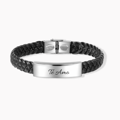 Pulsera de cuero trenzado Pulsera de hombre con 1 texto personalizado