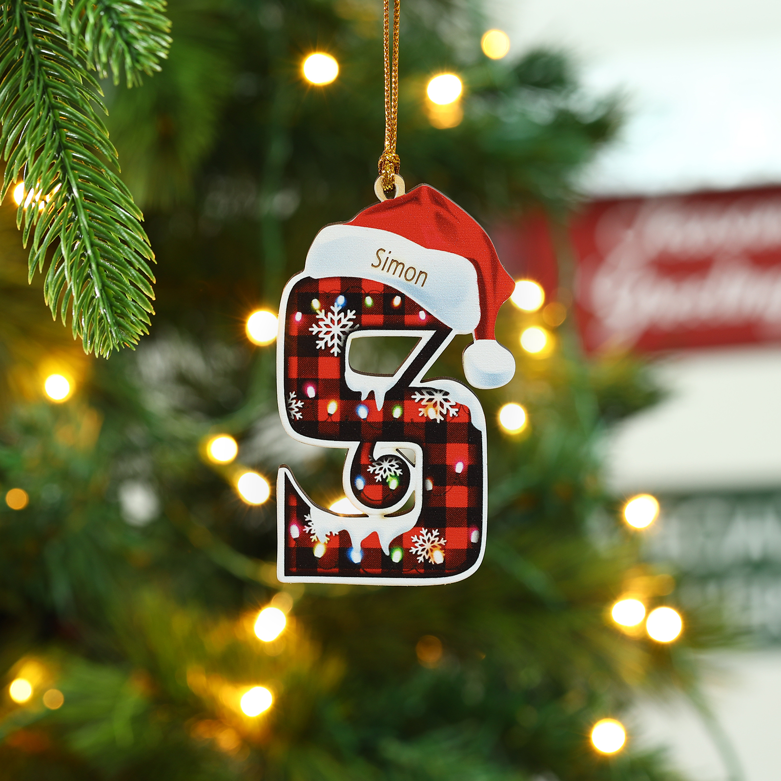 Navidad-Ornamentos Navideños de Madera Letra 1 Nombre Personalizado