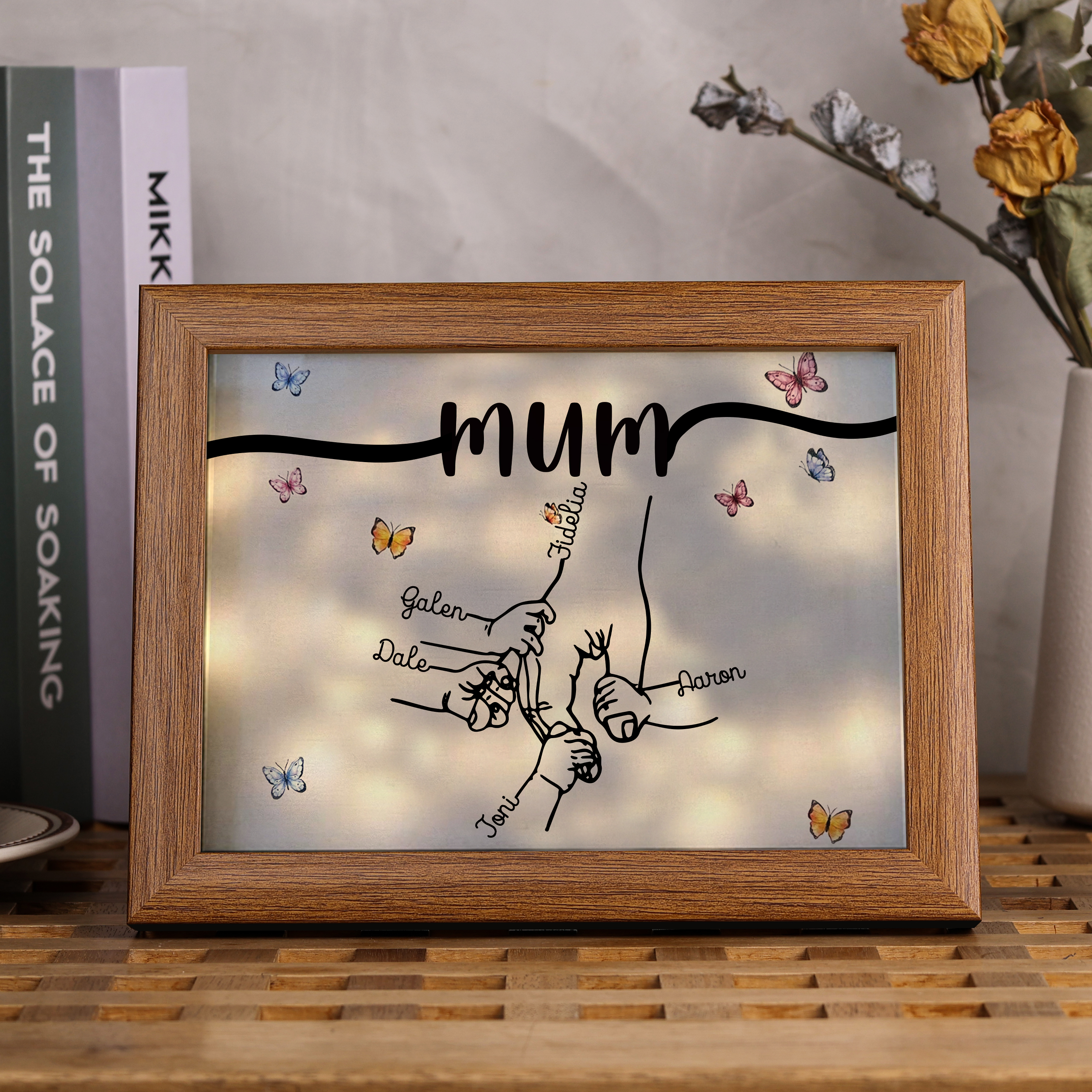 A mi mamá-Marco de 2-7 nombres y 1 texto personalizados de madera-Jessemade ES