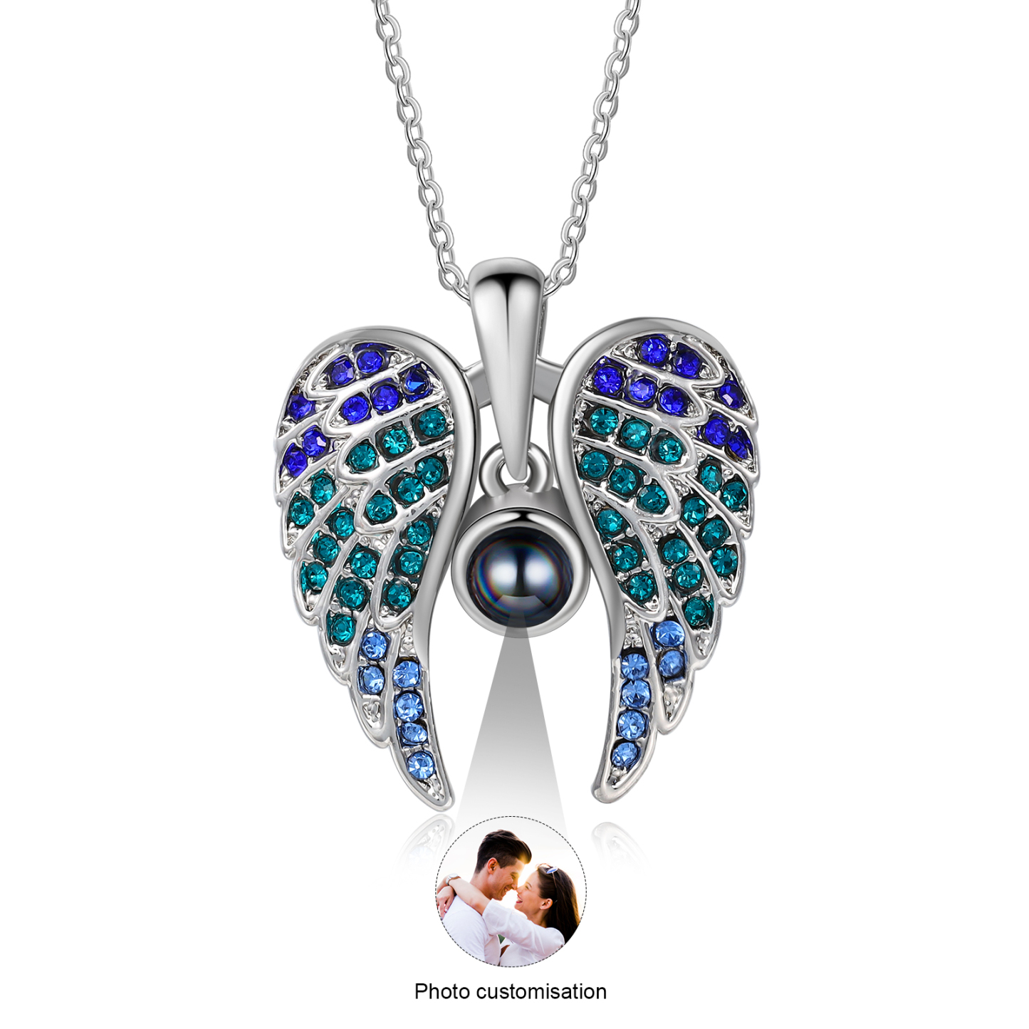 Collar de alas de ángel abiertas personalizado con 1 foto en proyección-Jessemade ES