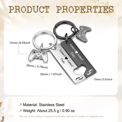 Llavero para pareja anillos 2 letras personalizadas con fecha dije de mando-Jessemade ES