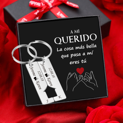 A mi querido-Llavero con casa encajada para pareja 2 nombres, 2 letras personalizadas con fecha-Jessemade ES