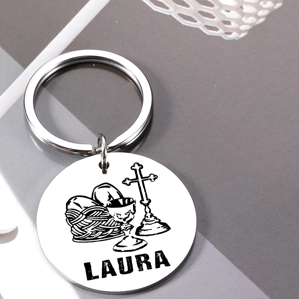 Comunión-Llavero con icono de comunión 1 foto y 1 nombre personalizados-Jessemade ES