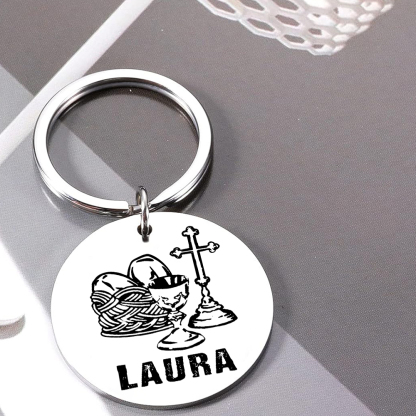 Comunión-Llavero con icono de comunión 1 foto y 1 nombre personalizados-Jessemade ES