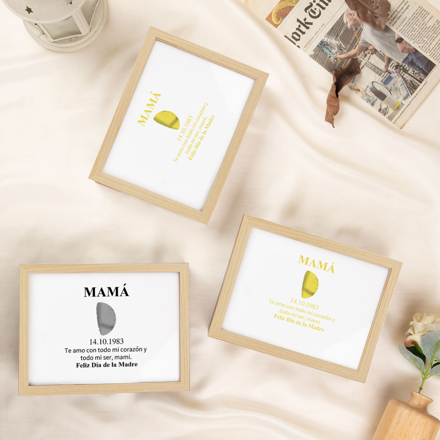 A mi mamá-Marco de luna del día que nació personalizado con fecha y texto con lámpara-Jessemade ES