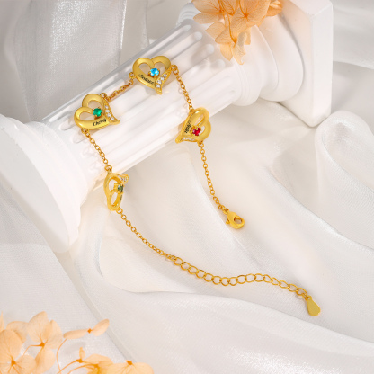 Pulsera 1-7 nombres y piedras de nacimiento personalizadas con dije de corazón-Jessemade ES