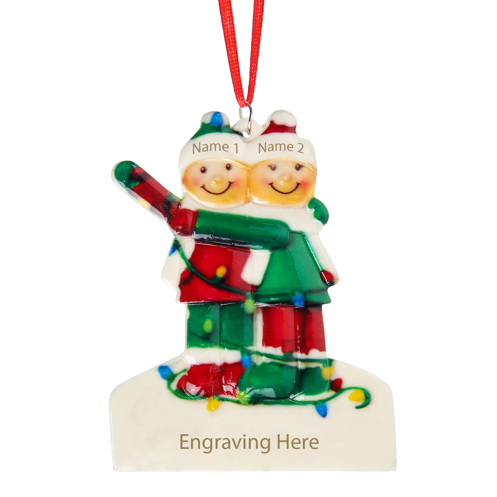 Navidad-Ornamento muñecos navideño de resina 1 texto y 2 nombres personalizados adorno del árbol