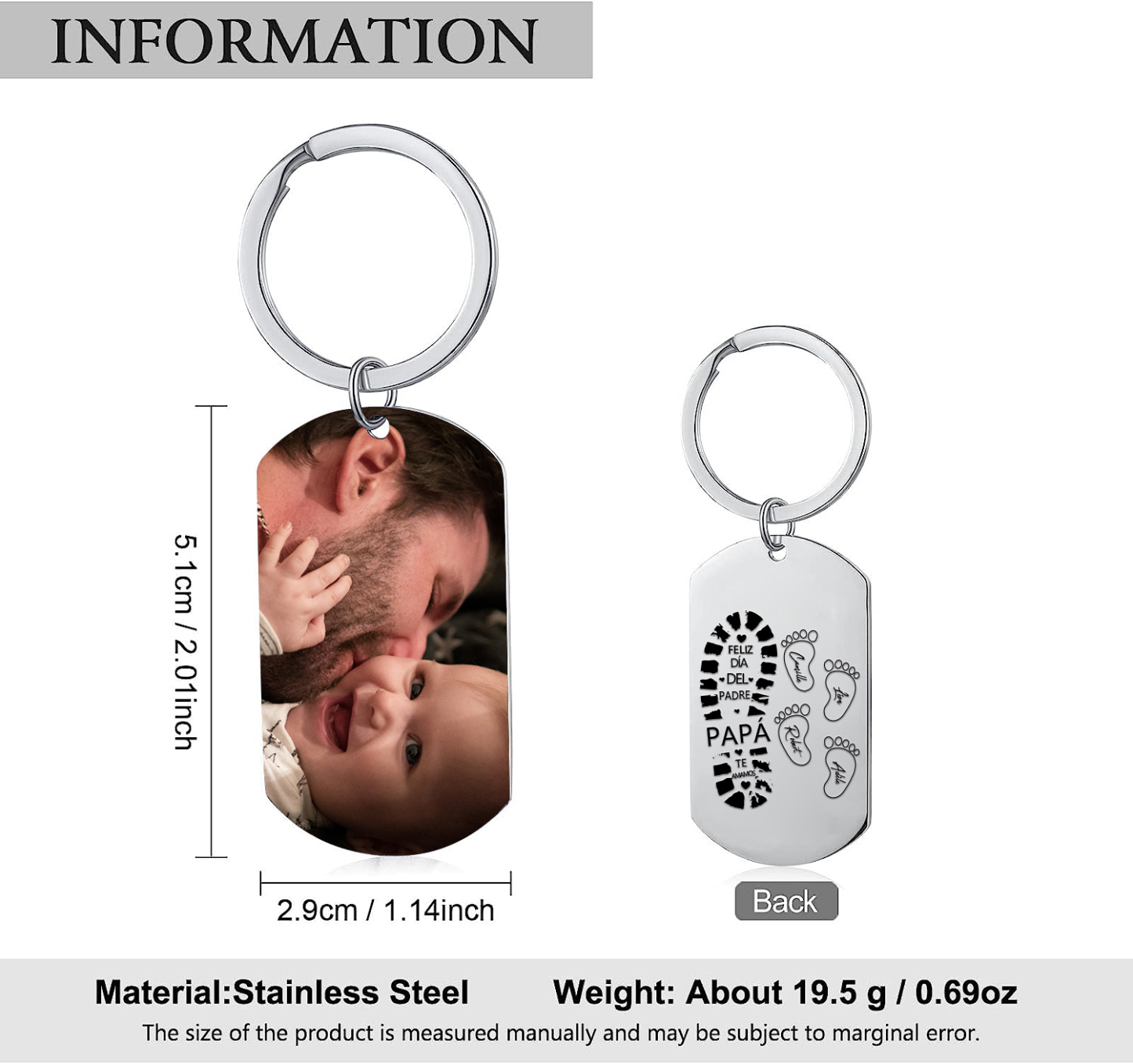 A mi papá-Unidad de llavero y pulsera con caja y tarjeta personalizados con 2 nombres-Jessemade ES