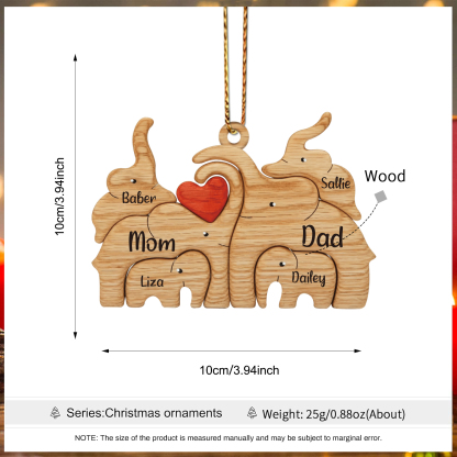 Navidad-Ornamento muñecos navideño de madera familia de elefantes 6 nombres personalizados adorno del árbol-Jessemade ES