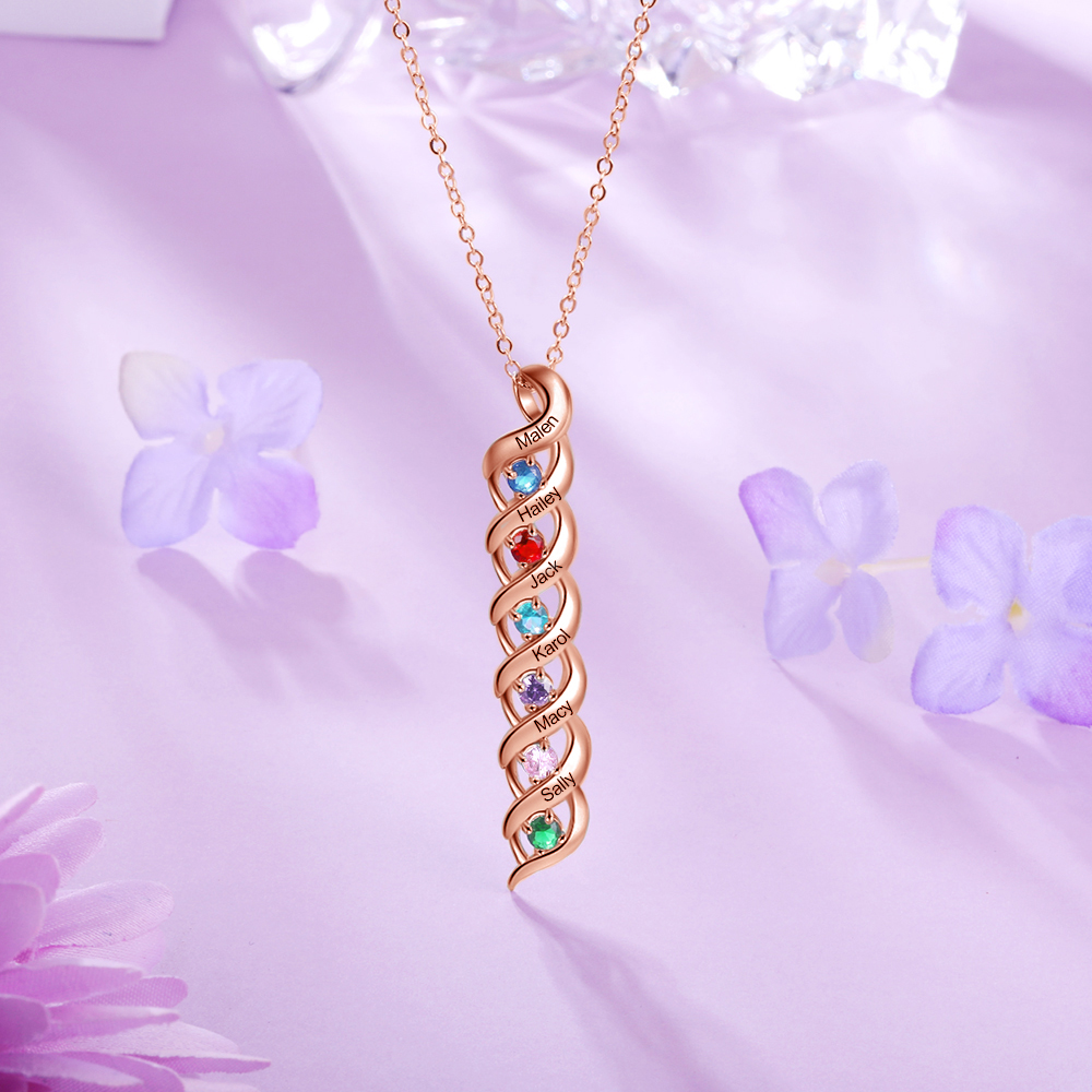 Collar de DNA 2-7 nombres y piedras personalizados-Jessemade ES