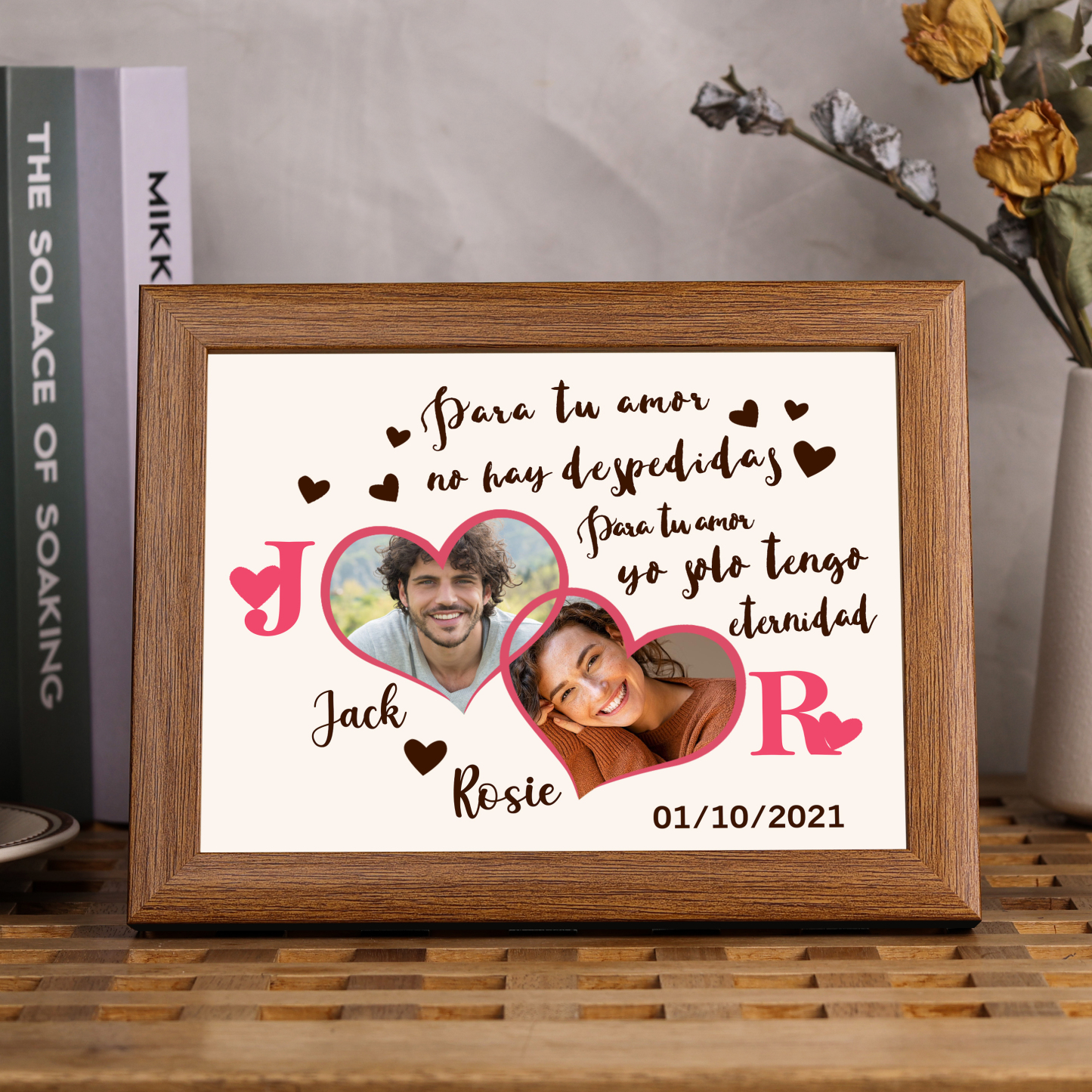 Marco de 2 fotos de madera para pareja 2 nombres, 2 letras y fecha personalizados | Jessemade