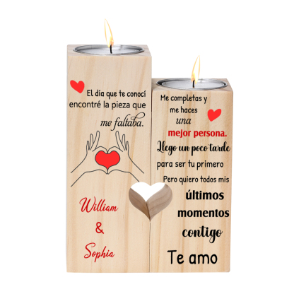 Candelero para pareja de madera de dos piezas sin candela con 2 nombres personalizados-Jessemade ES