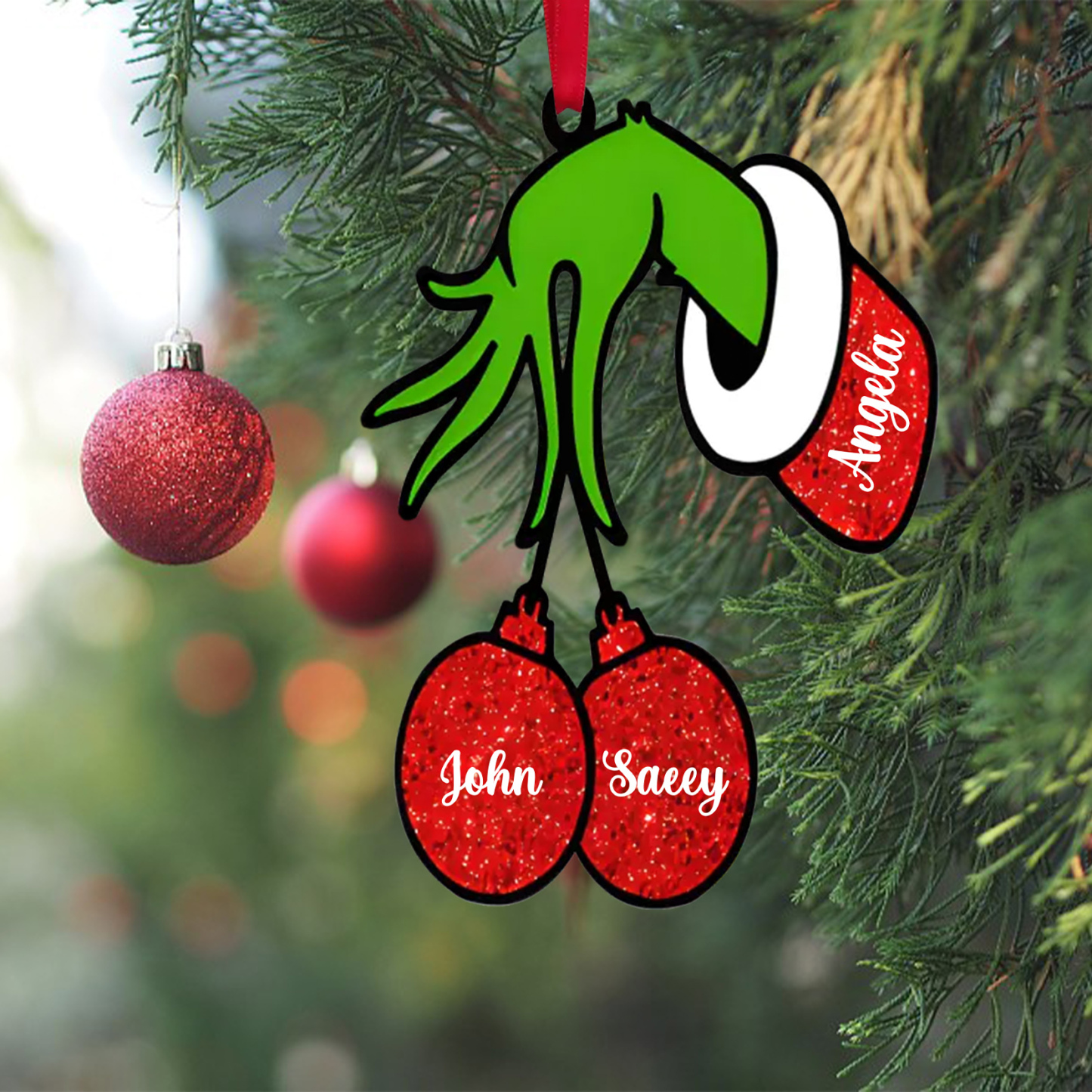 Navidad-Ornamento navideño de madera mano mágica con 3 nombres personalizados