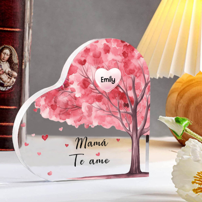 A mi mamá/abuela-Placa de acrílico "Árbol" en forma de corazón 1 nombre y 1 texto personalizados-Jessemade ES
