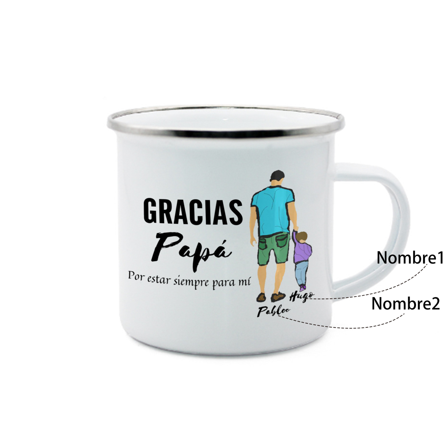 Taza para papá con 2 nombres personalizados-Jessemade ES