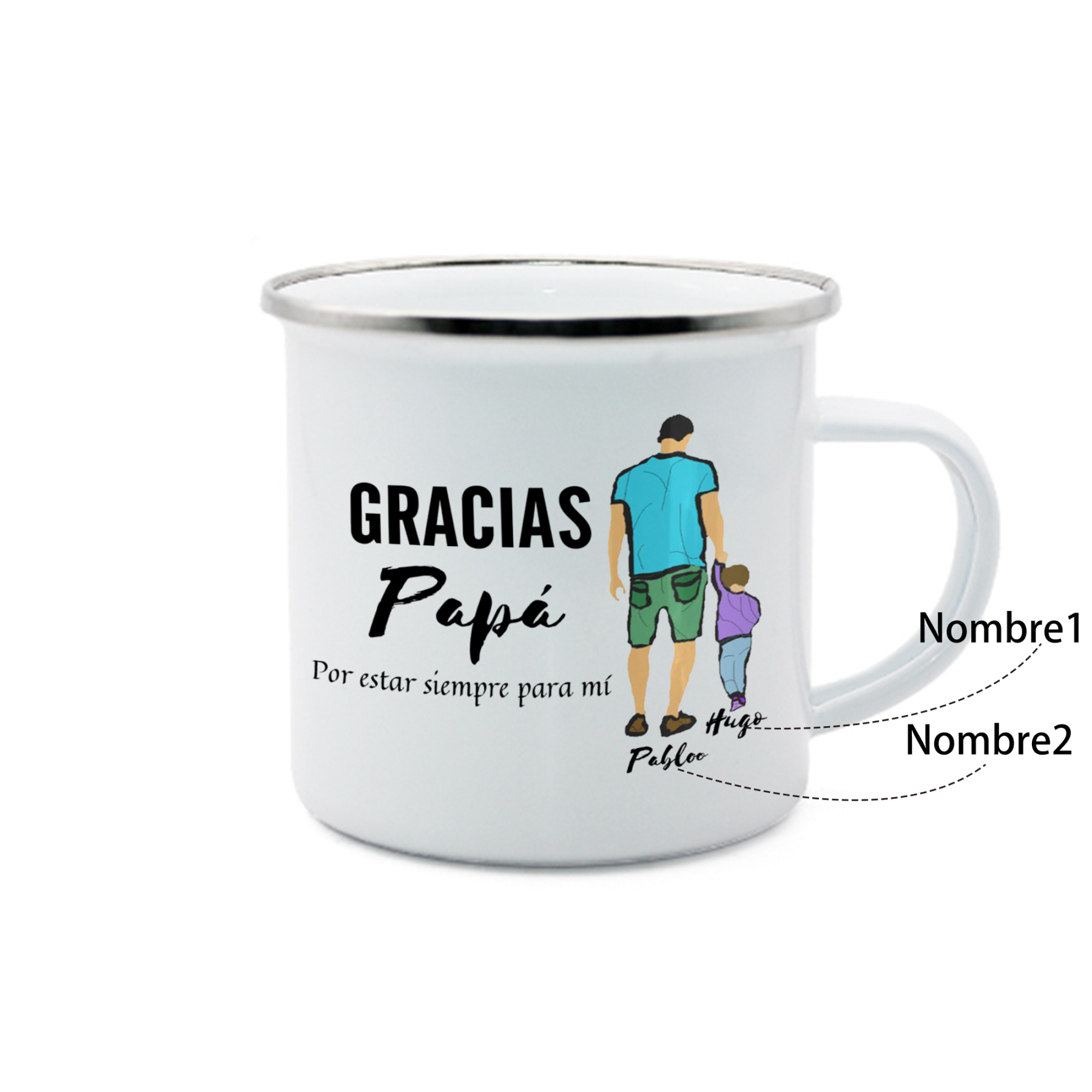 Taza para papá con 2 nombres personalizados-Jessemade ES