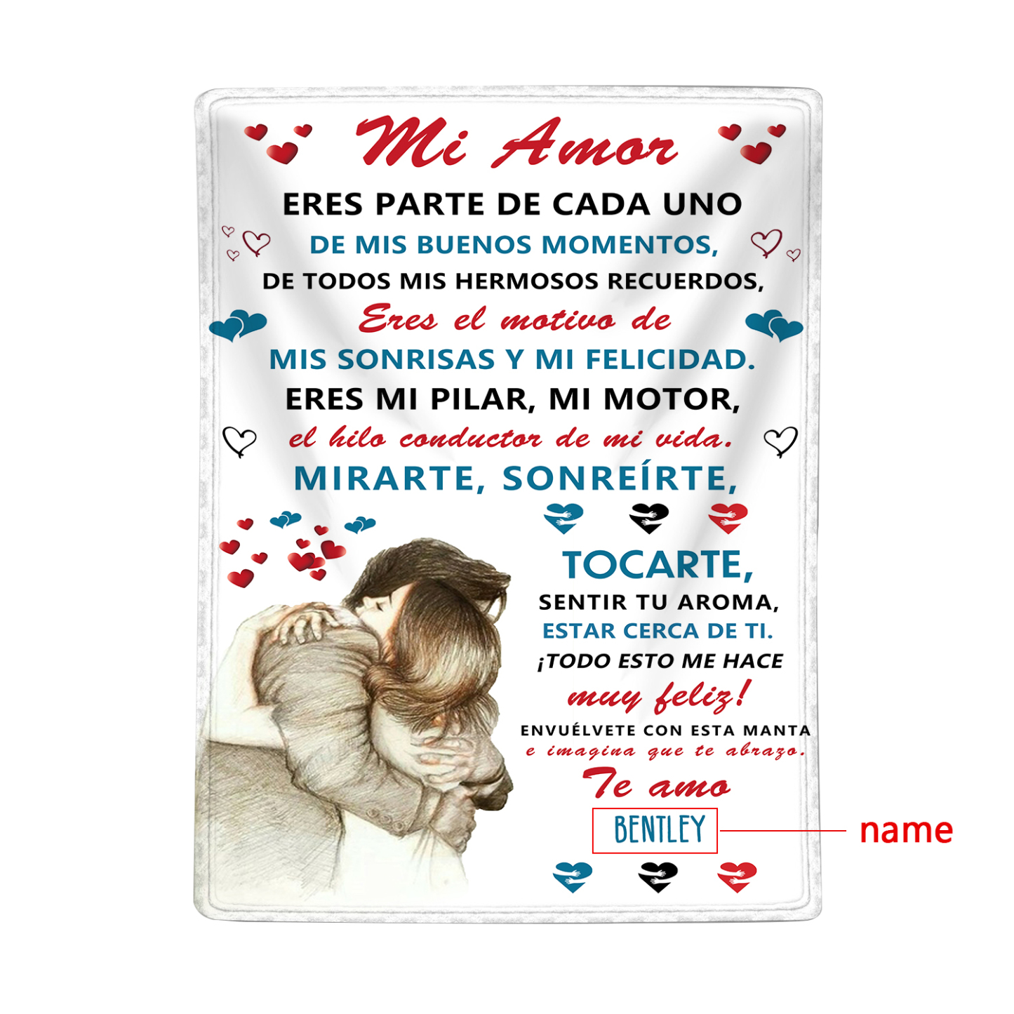 A mi amor-Manta de buen calidad con frase amoroso y personalizada con 1 nombre-Jessemade ES