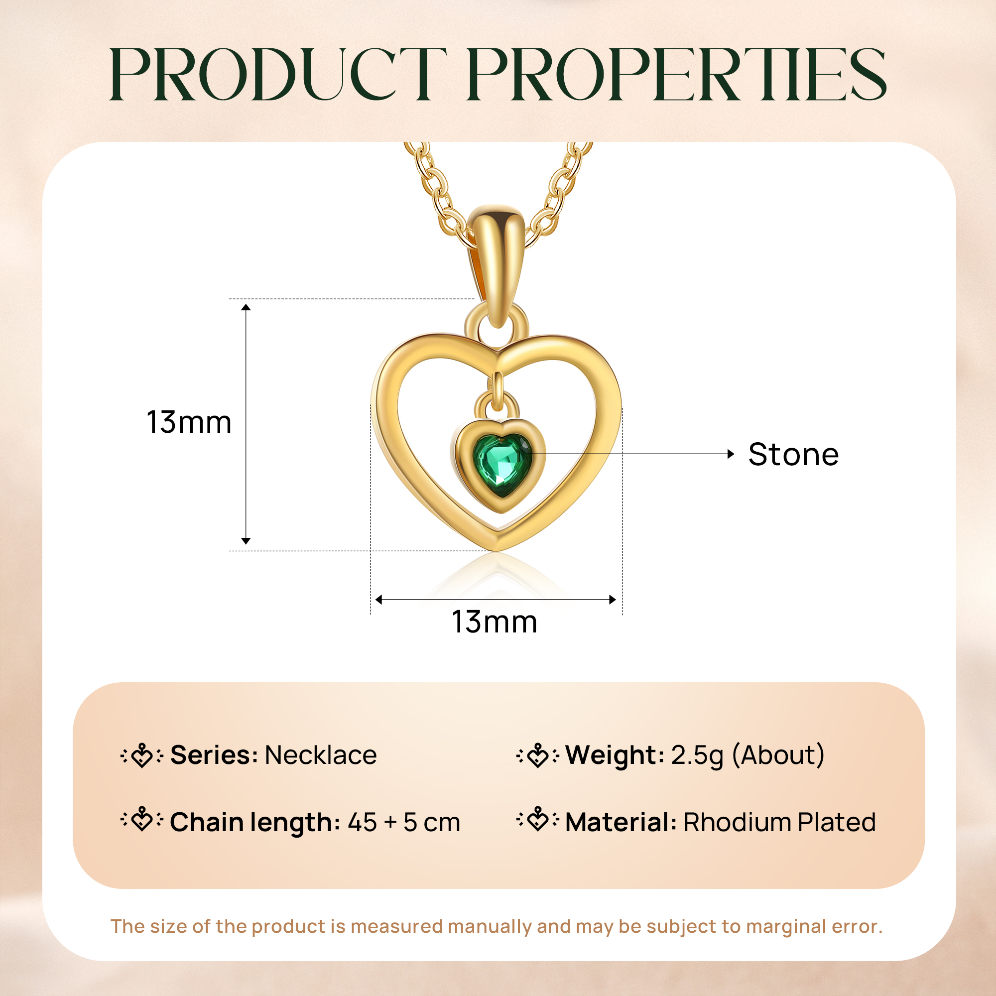 Collar de corazón con 1 piedra de nacimiento personalizada-Jessemade ES