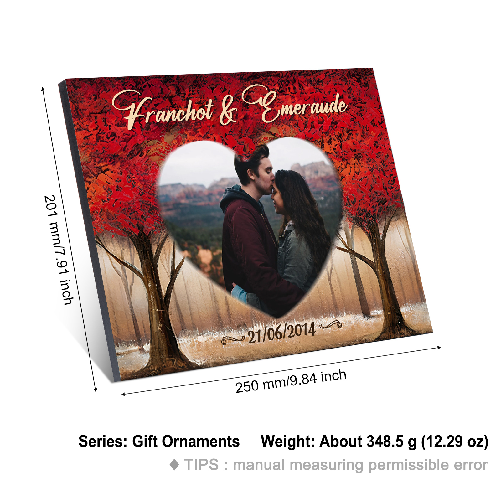 Lámina "árbol de amor" marco de madera para pareja 2 nombres personalizados con fecha y foto-Jessemade ES