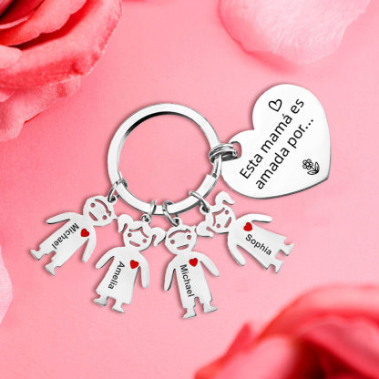 A mi mamá - Kit de regalo de cartera, llavero con "4 niños", tarjeta y caja nombre y flor de nacimiento personalizados | Jessemade