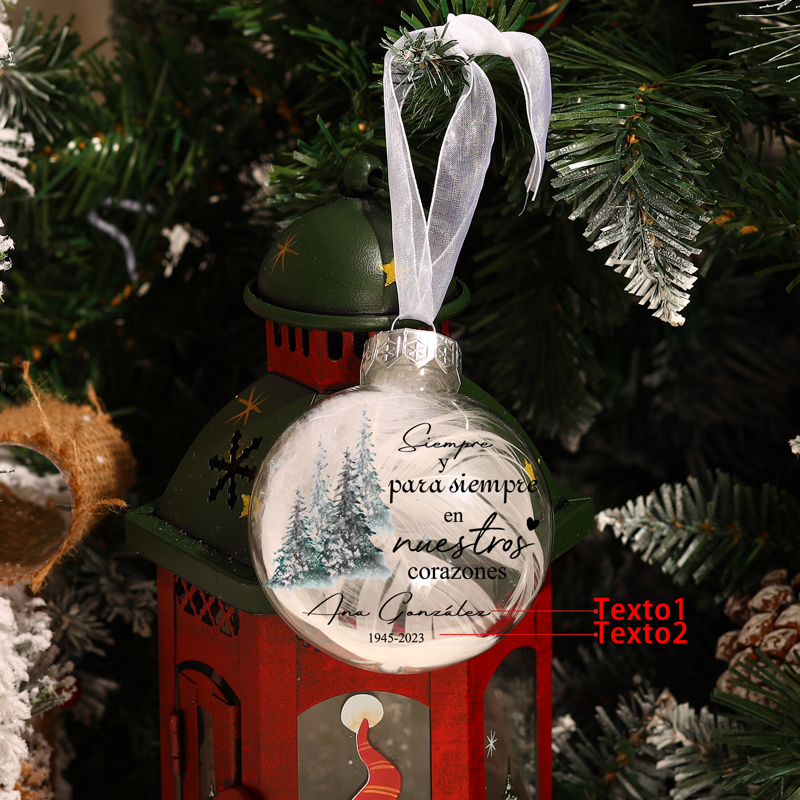 Bola navideña conmemorativa Adorno de Navidad 2 textos personalizados con pluma -Jessemade ES