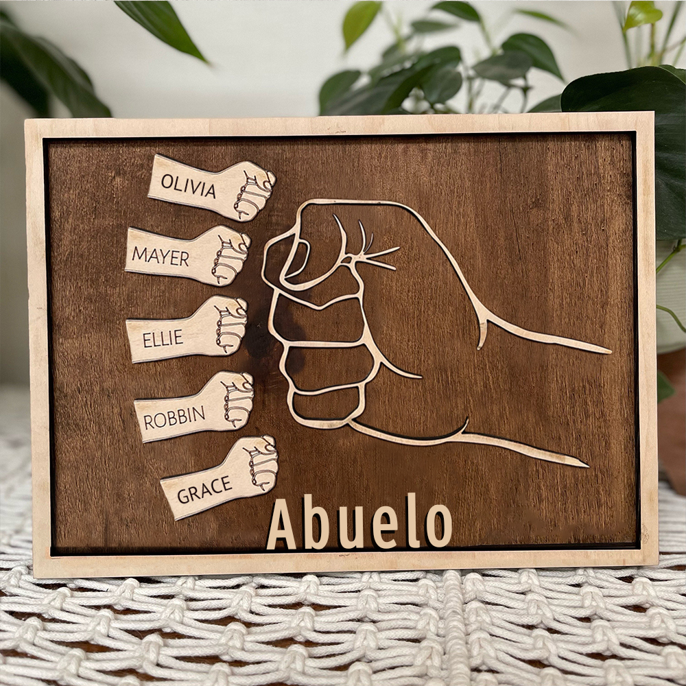 A mi abuelo - Marco de madera puño con puño 1 nombre personalizado
