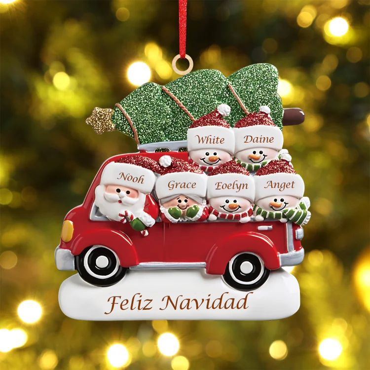 Navidad-Ornamento muñecos navideño de madera Papá Noel y niños texto y 6 nombres personalizados adorno del árbol-Jessemade ES