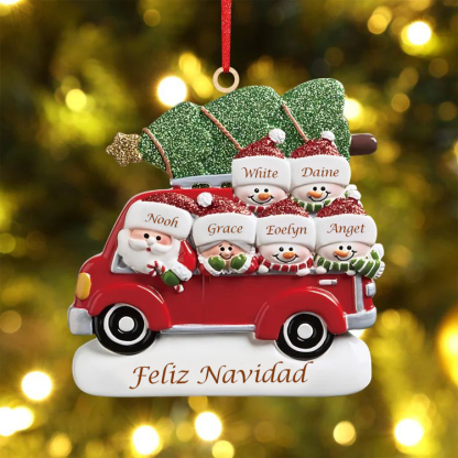 Navidad-Ornamento muñecos navideño de madera Papá Noel y niños texto y 6 nombres personalizados adorno del árbol-Jessemade ES