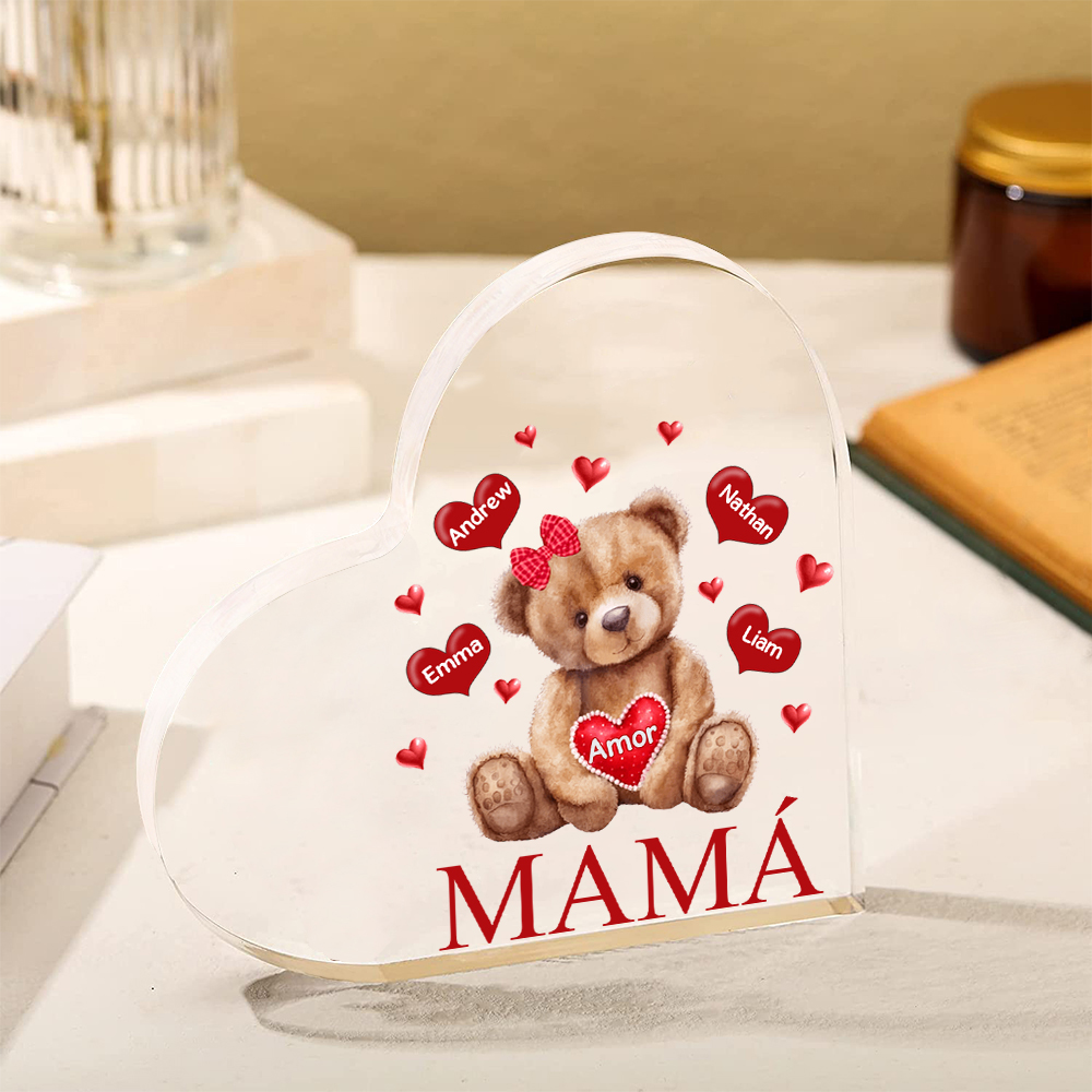 A mi mamá/abuela-Placa de acrílico "Nosotros" en forma de corazón 4 nombres y 1 texto personalizados-Jessemade ES